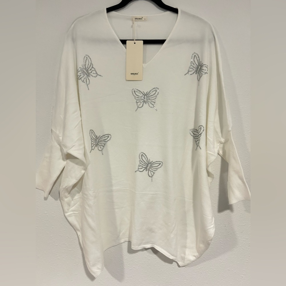 MOEWY White Silver Butterfly Embellished Sweater Size “Taille Unique” (One Size)